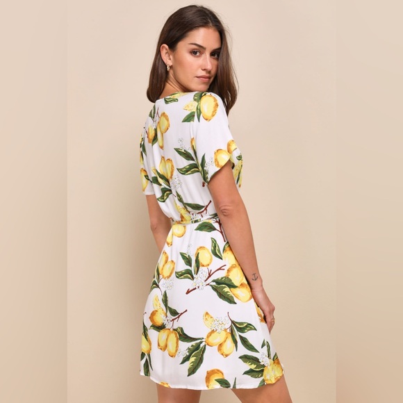 SOLD Lemon Print Summer Wrap Dress - Picture 3 of 6